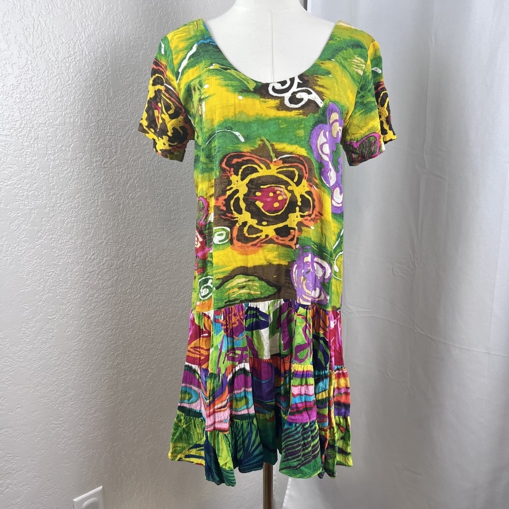 Vintage Jams World Hattie Mini Dress Womens Small Sundance Tropical‎ Coastal Art